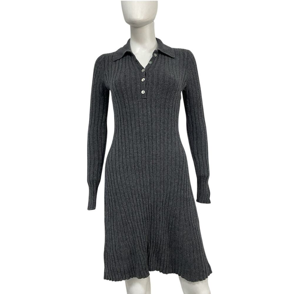 Hatch Ribbed Storm Grey Addie Polo Sweater Dress Size 1 - Picture 2 of 5